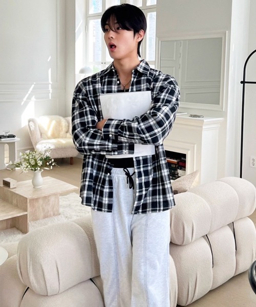 NOWLE（ノウル）の「【NOWLE】ルーズシルエット モノトーン フランネル チェックシャツ（シャツ/ブラウス・メンズ・ブラック・LARGE/X-LARGE/MEDIUM）」の15枚目の写真