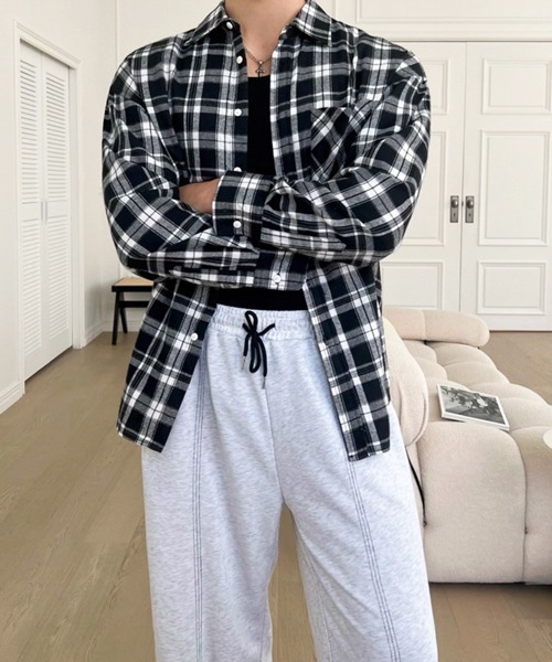 NOWLE（ノウル）の「【NOWLE】ルーズシルエット モノトーン フランネル チェックシャツ（シャツ/ブラウス・メンズ・ブラック・LARGE/X-LARGE/MEDIUM）」の17枚目の写真