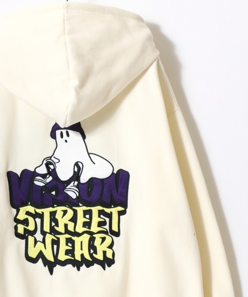 VISION STREET WEAR(ヴィジョンストリートウェア)の「VISION STREET WEAR/ヴィジョンストリートウェア オーバーサイズ 裏起毛 ゴーストバックプリント ロゴ ワンポイント刺繍 スウェット パーカー/レディース メンズ(パーカー・メンズ・オフホワイト/ブラック・LL/M/L)」の8枚目の写真