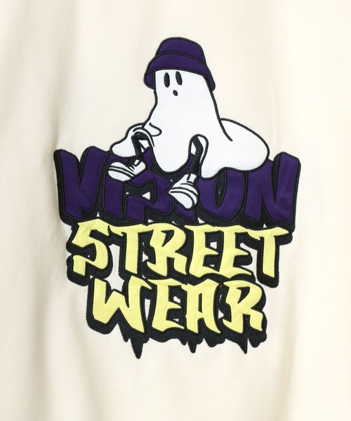 VISION STREET WEAR(ヴィジョンストリートウェア)の「VISION STREET WEAR/ヴィジョンストリートウェア オーバーサイズ 裏起毛 ゴーストバックプリント ロゴ ワンポイント刺繍 スウェット パーカー/レディース メンズ(パーカー・メンズ・オフホワイト/ブラック・LL/M/L)」の10枚目の写真