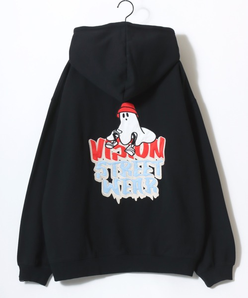 VISION STREET WEAR(ヴィジョンストリートウェア)の「VISION STREET WEAR/ヴィジョンストリートウェア オーバーサイズ 裏起毛 ゴーストバックプリント ロゴ ワンポイント刺繍 スウェット パーカー/レディース メンズ(パーカー・メンズ・オフホワイト/ブラック・LL/M/L)」の17枚目の写真