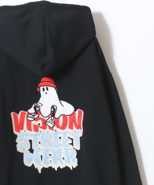 VISION STREET WEAR(ヴィジョンストリートウェア)の「VISION STREET WEAR/ヴィジョンストリートウェア オーバーサイズ 裏起毛 ゴーストバックプリント ロゴ ワンポイント刺繍 スウェット パーカー/レディース メンズ(パーカー・メンズ・オフホワイト/ブラック・LL/M/L)」の6枚目の写真