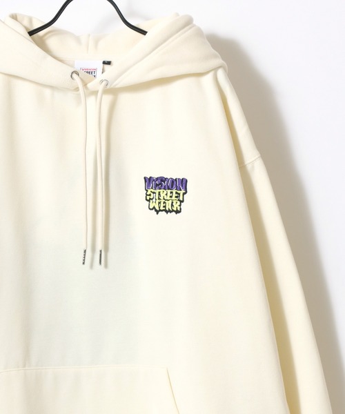 VISION STREET WEAR(ヴィジョンストリートウェア)の「VISION STREET WEAR/ヴィジョンストリートウェア オーバーサイズ 裏起毛 ゴーストバックプリント ロゴ ワンポイント刺繍 スウェット パーカー/レディース メンズ(パーカー・メンズ・オフホワイト/ブラック・LL/M/L)」の9枚目の写真