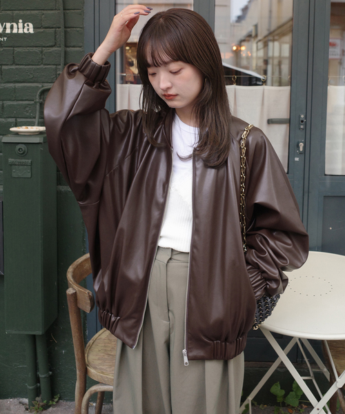 【スローブイエナ】フェイクレザーブルゾン WEB限定/追加》フェイクレザーブルゾン（レザージャケット）｜SLOBE