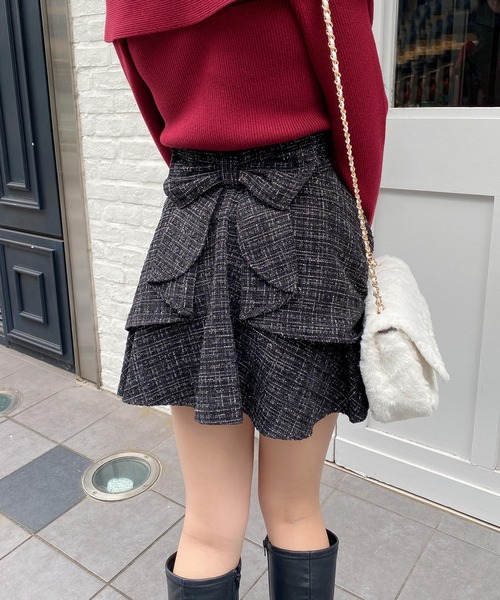 René 黒 フレアスカート リボンツイード René 黒 フレアスカート