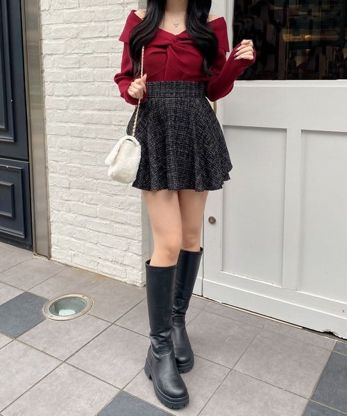 René 黒 フレアスカート リボンツイード René 黒 フレアスカート