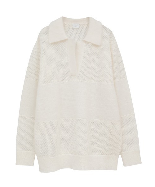 MANOF(マノフ)の「MANOF/マノフ/MOHAIR POLO KNIT(ニット/セーター・レディース・ブルー系その他3/ホワイト/チャコールグレー・F)」の1枚目の写真