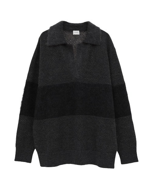 MANOF(マノフ)の「MANOF/マノフ/MOHAIR POLO KNIT(ニット/セーター・レディース・ブルー系その他3/ホワイト/チャコールグレー・F)」の2枚目の写真