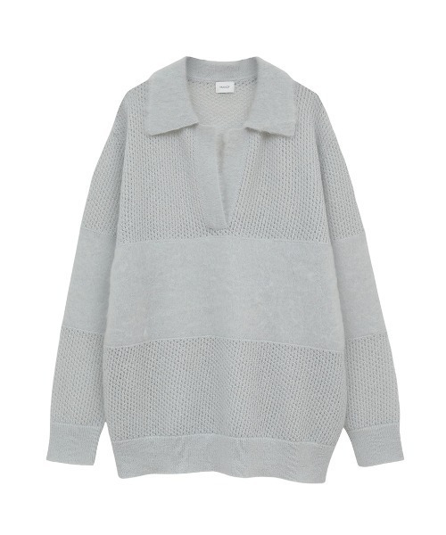 MANOF(マノフ)の「MANOF/マノフ/MOHAIR POLO KNIT(ニット/セーター・レディース・ブルー系その他3/ホワイト/チャコールグレー・F)」の3枚目の写真