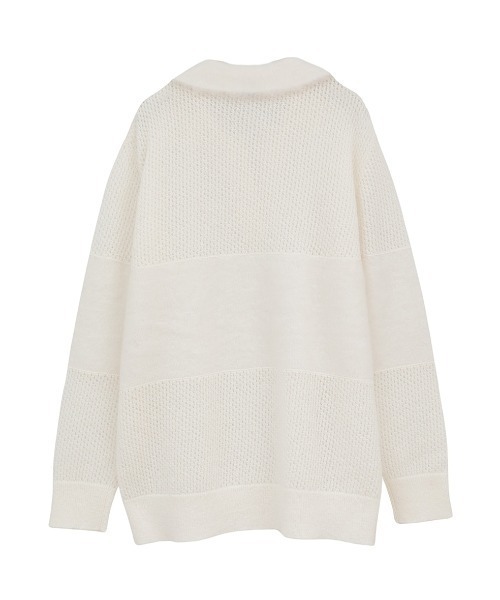 MANOF(マノフ)の「MANOF/マノフ/MOHAIR POLO KNIT(ニット/セーター・レディース・ブルー系その他3/ホワイト/チャコールグレー・F)」の5枚目の写真