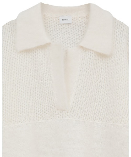 MANOF(マノフ)の「MANOF/マノフ/MOHAIR POLO KNIT(ニット/セーター・レディース・ブルー系その他3/ホワイト/チャコールグレー・F)」の6枚目の写真