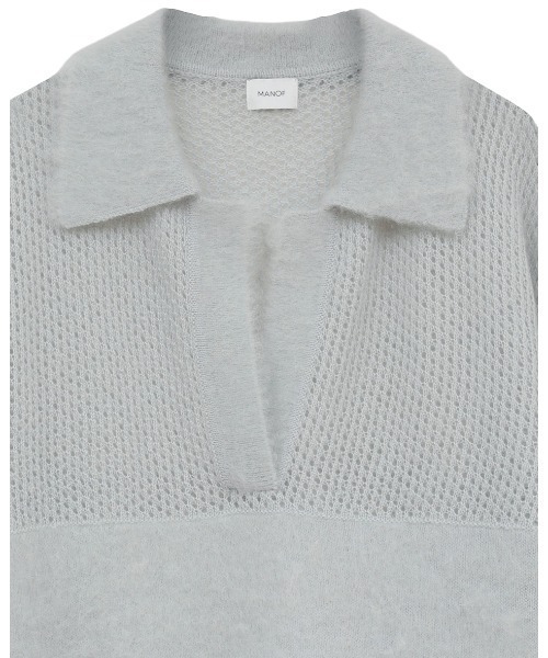 MANOF(マノフ)の「MANOF/マノフ/MOHAIR POLO KNIT(ニット/セーター・レディース・ブルー系その他3/ホワイト/チャコールグレー・F)」の16枚目の写真