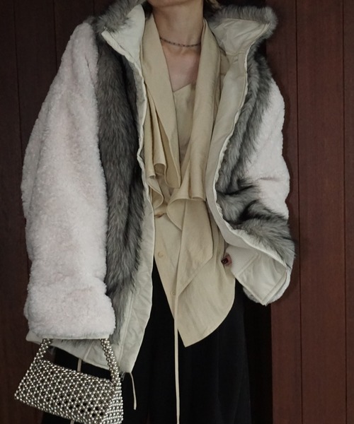 chuclla（チュクラ）の「2way ファージャケット chw25a113（その他アウター・レディース・ブラック/オフホワイト・FREE）」の2枚目の写真