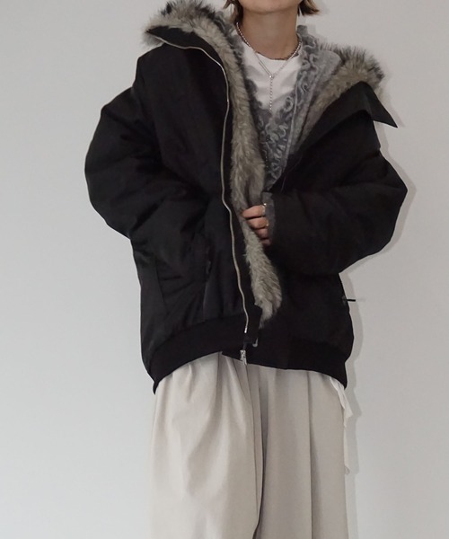 chuclla（チュクラ）の「2way ファージャケット chw25a113（その他アウター・レディース・ブラック/オフホワイト・FREE）」の5枚目の写真