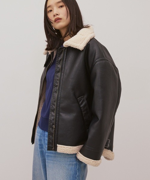 AMERICAN HOLIC(アメリカンホリック)の「ボアフェイクレザーブルゾン(その他アウター・レディース・ブラック/ダークブラウン・L/M)」の19枚目の写真