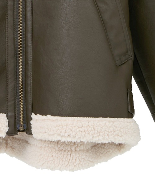 AMERICAN HOLIC(アメリカンホリック)の「ボアフェイクレザーブルゾン(その他アウター・レディース・ブラック/ダークブラウン・L/M)」の3枚目の写真