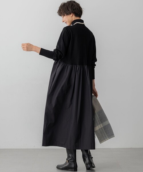 洗える】ギャザーコンビ ニットワンピース（ワンピース）｜23区 S