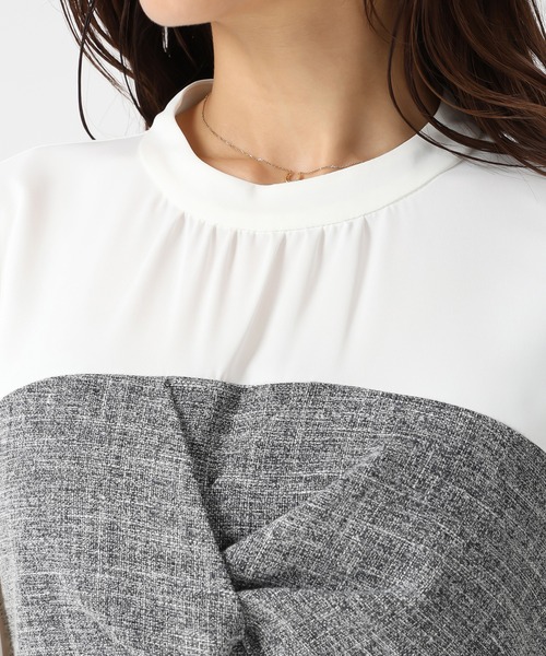 セール】2025秋冬新作 ツイードドッキングねじりペプラムブラウス