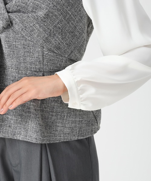 セール】2025秋冬新作 ツイードドッキングねじりペプラムブラウス