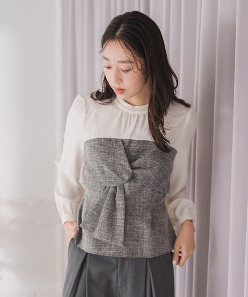 MISCH MASCH(ミッシュマッシュ)の「ツイードドッキングねじりペプラムブラウス(シャツ/ブラウス・レディース・ブラック/ホワイト・フリ-)」の8枚目の写真