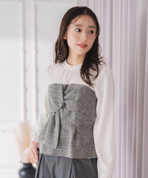 MISCH MASCH(ミッシュマッシュ)の「ツイードドッキングねじりペプラムブラウス(シャツ/ブラウス・レディース・ブラック/ホワイト・フリ-)」の7枚目の写真
