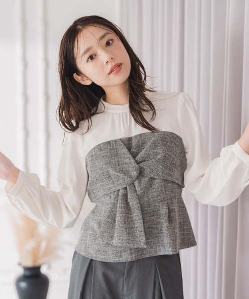 MISCH MASCH(ミッシュマッシュ)の「ツイードドッキングねじりペプラムブラウス(シャツ/ブラウス・レディース・ブラック/ホワイト・フリ-)」の6枚目の写真