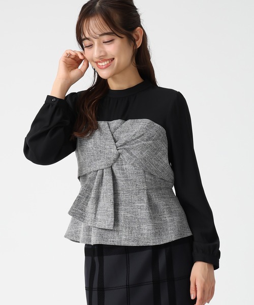 MISCH MASCH(ミッシュマッシュ)の「ツイードドッキングねじりペプラムブラウス(シャツ/ブラウス・レディース・ブラック/ホワイト・フリ-)」の3枚目の写真