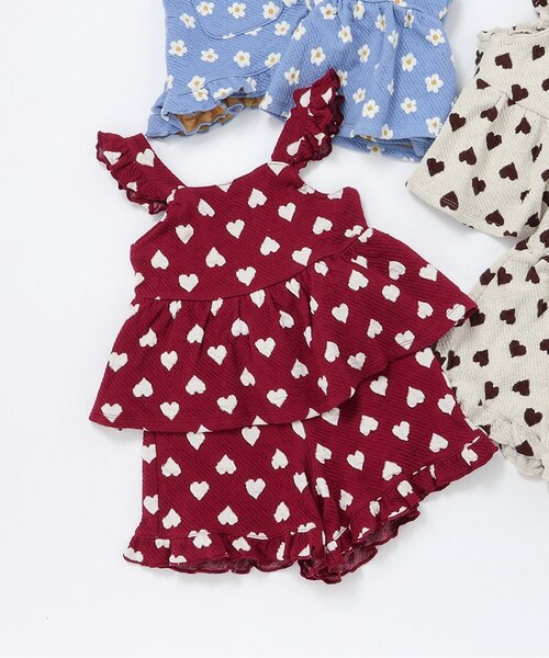 apres les cours（アプレレクール）の「【ジュニア対応】ハート・フラワージャガードビスチェ&フリルショートパンツセット（セットアップ・キッズ・レッド/アイボリー/サックスブルー・90/100/110/120/130/140）」の3枚目の写真