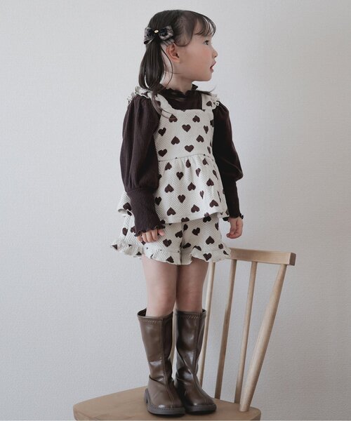 apres les cours（アプレレクール）の「【ジュニア対応】ハート・フラワージャガードビスチェ&フリルショートパンツセット（セットアップ・キッズ・レッド/アイボリー/サックスブルー・90/100/110/120/130/140）」の11枚目の写真