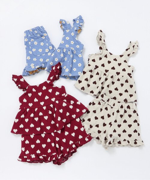 apres les cours（アプレレクール）の「【ジュニア対応】ハート・フラワージャガードビスチェ&フリルショートパンツセット（セットアップ・キッズ・レッド/アイボリー/サックスブルー・90/100/110/120/130/140）」の9枚目の写真
