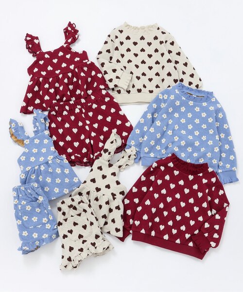 apres les cours（アプレレクール）の「【ジュニア対応】ハート・フラワージャガードビスチェ&フリルショートパンツセット（セットアップ・キッズ・レッド/アイボリー/サックスブルー・90/100/110/120/130/140）」の6枚目の写真