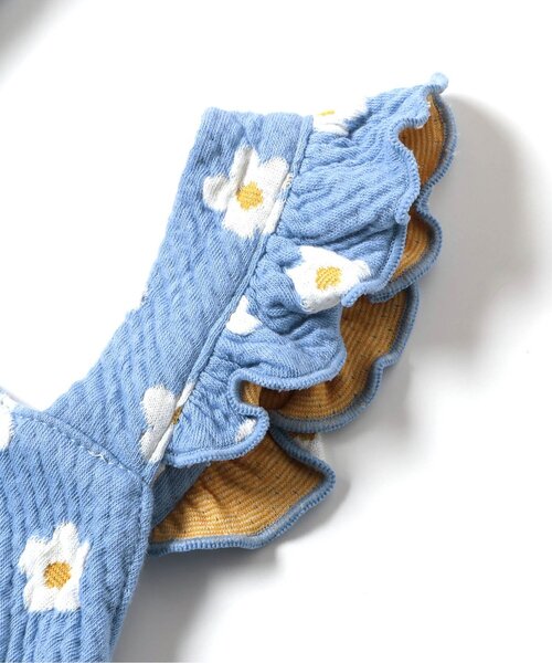 apres les cours（アプレレクール）の「【ジュニア対応】ハート・フラワージャガードビスチェ&フリルショートパンツセット（セットアップ・キッズ・レッド/アイボリー/サックスブルー・90/100/110/120/130/140）」の4枚目の写真