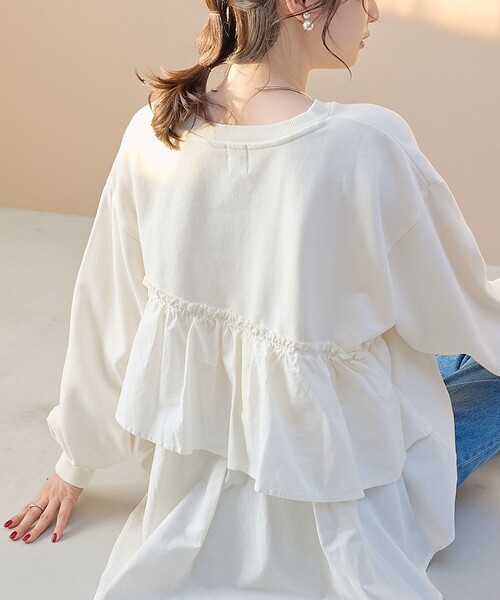 coen（コーエン）の「フリルドッキングピグメント裏毛スウェット（スウェット・レディース・ナチュラル/ブラウン/ダークグレー/コバルトブルー・M/L）」の3枚目の写真