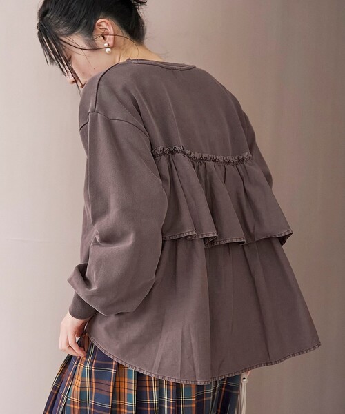 coen（コーエン）の「フリルドッキングピグメント裏毛スウェット（スウェット・レディース・ナチュラル/ブラウン/ダークグレー/コバルトブルー・M/L）」の2枚目の写真