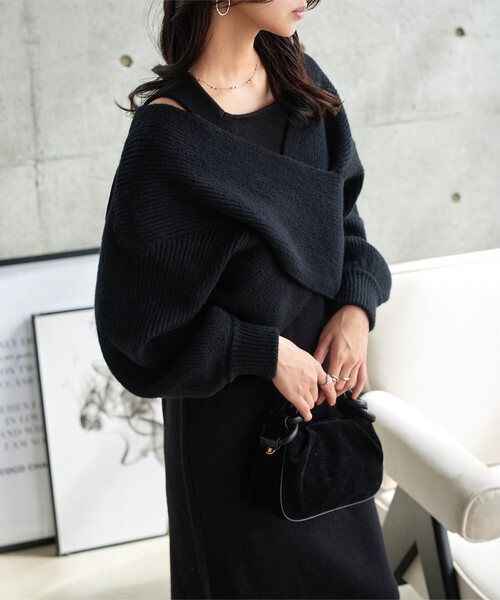 KOBE LETTUCE(コウベレタス)の「カシュクールトップス×前後2wayニットワンピース(ワンピース・レディース・アイボリー/ブラック/グレー/モカ・M)」の3枚目の写真