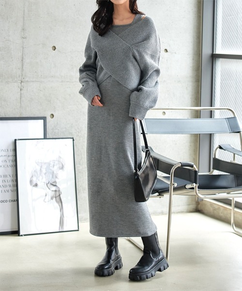 カシュクールトップス×前後2wayニットワンピース（ワンピース）｜KOBE