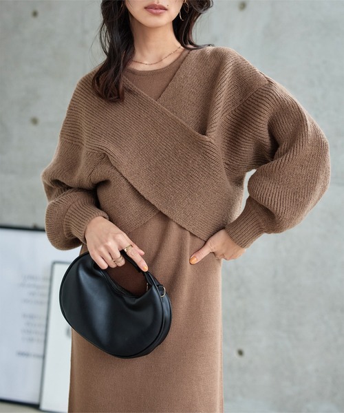 カシュクールトップス×前後2wayニットワンピース（ワンピース）｜KOBE