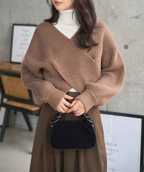 KOBE LETTUCE(コウベレタス)の「カシュクールトップス×前後2wayニットワンピース(ワンピース・レディース・アイボリー/ブラック/グレー/モカ・M)」の12枚目の写真