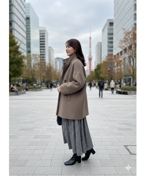 Day and Grade(デイアンドグレイド)の「【ふんわりシャギー素材】スタンドカラーシャギートコート(その他アウター・レディース・アイボリー/ブラウン・FREE)」の4枚目の写真