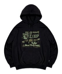 スウィートスリッププリントフードパーカー ブラック