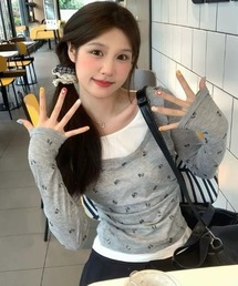 ViViDAY（ビビデー）の「レイヤード風リボン柄カットソー（Tシャツ/カットソー）」