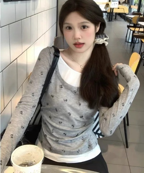 ViViDAY（ビビデー）の「レイヤード風リボン柄カットソー（Tシャツ/カットソー・レディース・グレー・M）」の9枚目の写真
