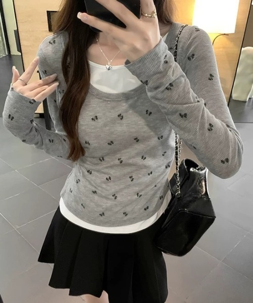 ViViDAY（ビビデー）の「レイヤード風リボン柄カットソー（Tシャツ/カットソー・レディース・グレー・M）」の12枚目の写真