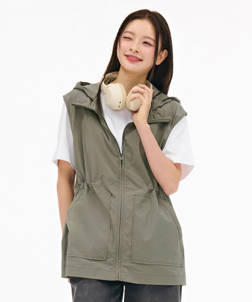 Women's Hooded Vest - Khaki
