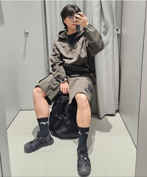 MUSINSA STANDARD（ムシンサスタンダード）の「リップストップメッシュポケットドローストリングバックパック[ブラック]（バックパック/リュック・メンズ・その他・FREE）」の2枚目の写真