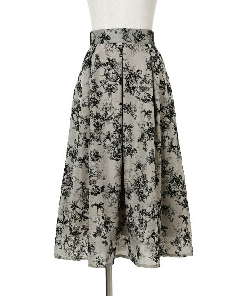 an another angelus(アンアナザーアンジェラス)の「フラワーフロッキープリントタックスカート/fint フィント(スカート・レディース・アイボリー/グレー・FREE)」の12枚目の写真