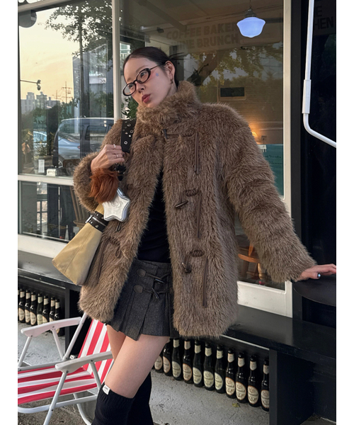 Duffle Fur Half Coat Khaki Brown
