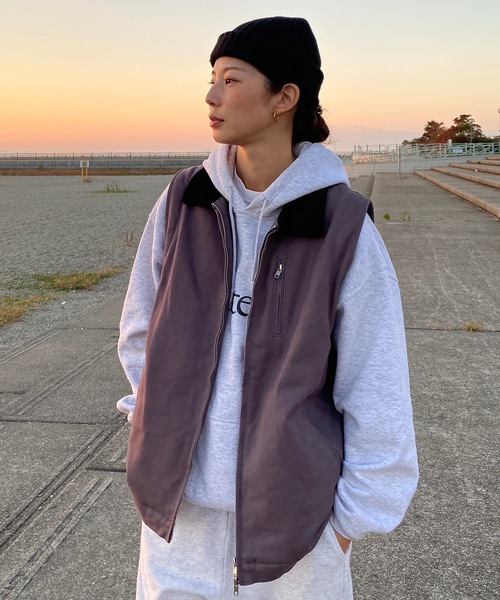 ユニセックス】2WAY襟切替中綿ダックジャケット/袖取り外し可能