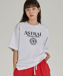 レタリングロゴエンブレムラウンドネック15番手綿半袖Tシャツ_ホワイト