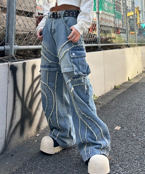センソユニコ バーガンディ カーゴパンツ フリンジ付き Sense Market｜センスマーケット（メンズ）のカーゴパンツ（フリンジ